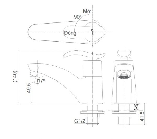 bản vẽ vòi chậu nước lạnh INAX LFV-11A