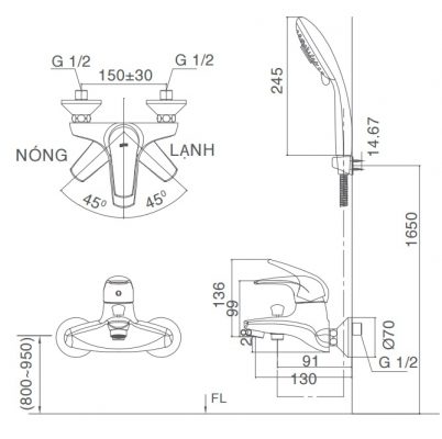 bản vẽ vòi sen tắm INAX BFV-3003S-3C