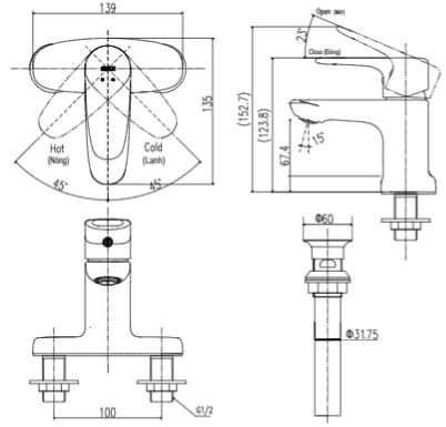 Bản vẽ kỹ thuật vòi chậu Inax LFV-1111S